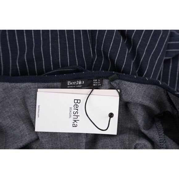 Bershka Women's Jumpsuit Small Navy Blue Striped Belted Wide Leg  NWT 8746/326 - Picture 7 of 7
